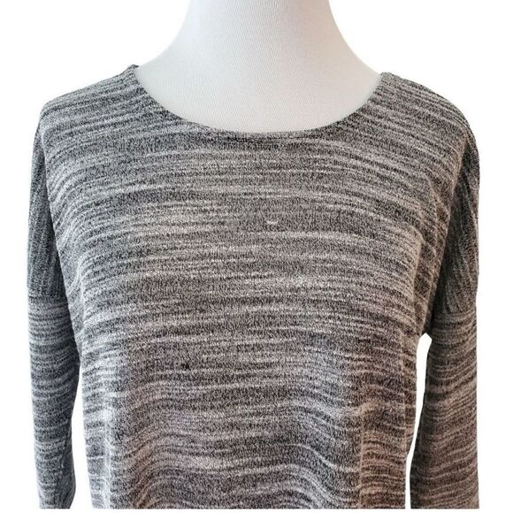 Olive & Oak Hi-Low 3/4 Sleeve Top Sheer Dolman Tunic  Small Black White - Picture 2 of 8